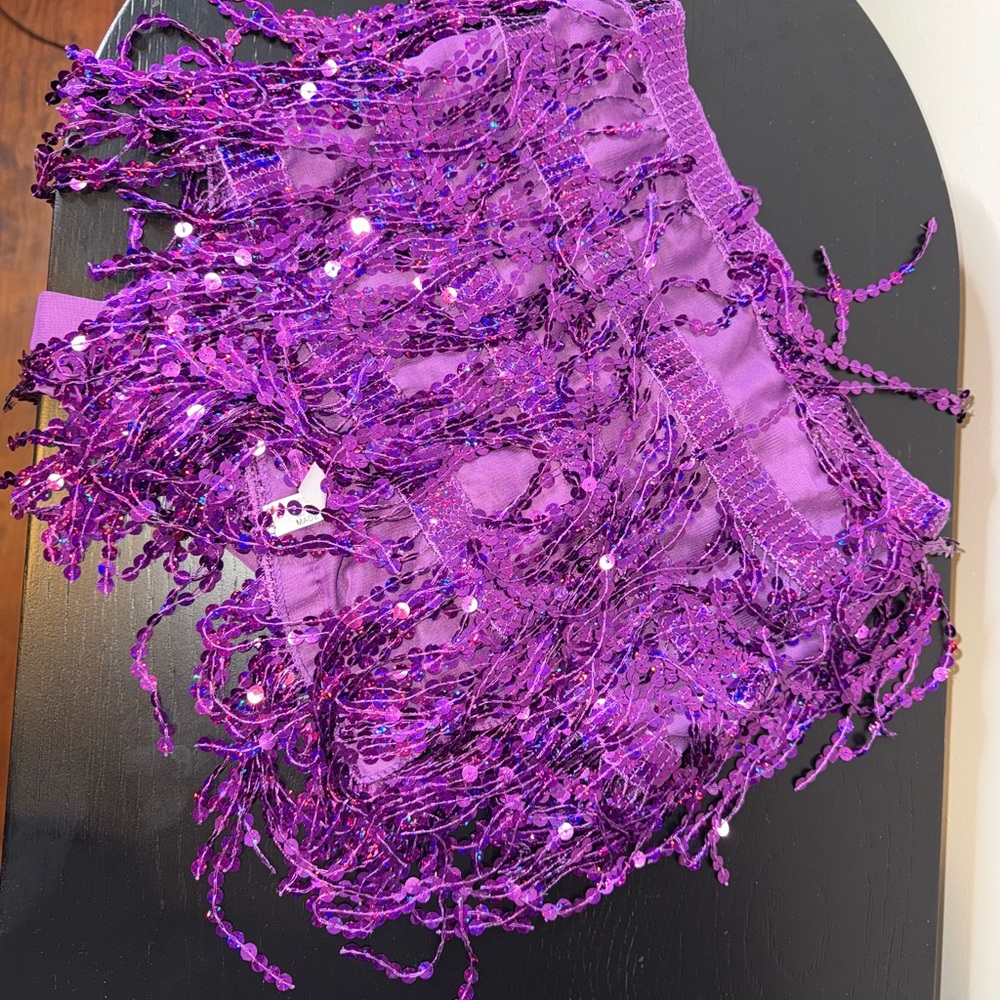 🖤Purple Sequin Fringe Skirt Scarf FESTIVAL DISCO BELLY DANCE - Picture 2 of 4